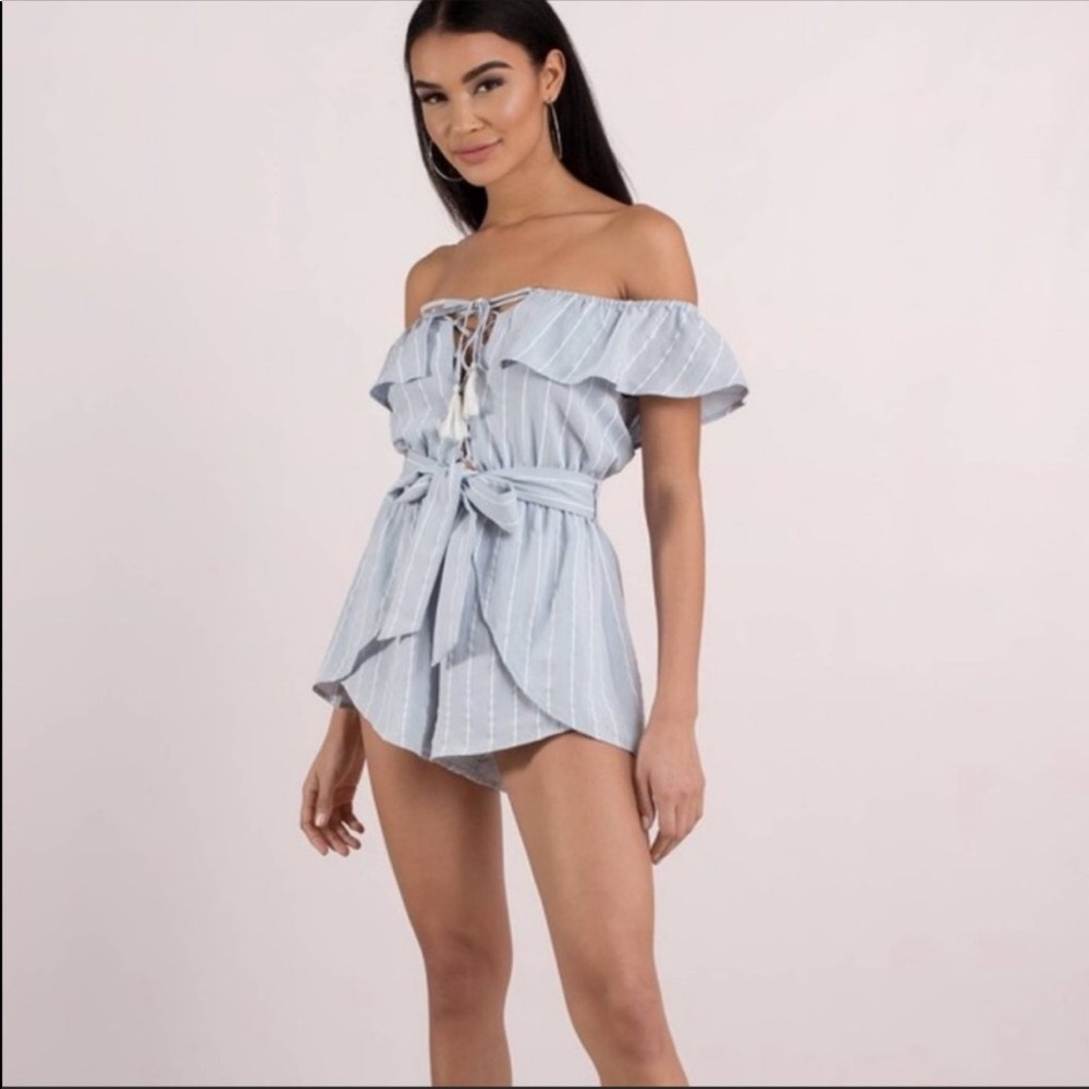 Tobi Light Blue Stripped Romper